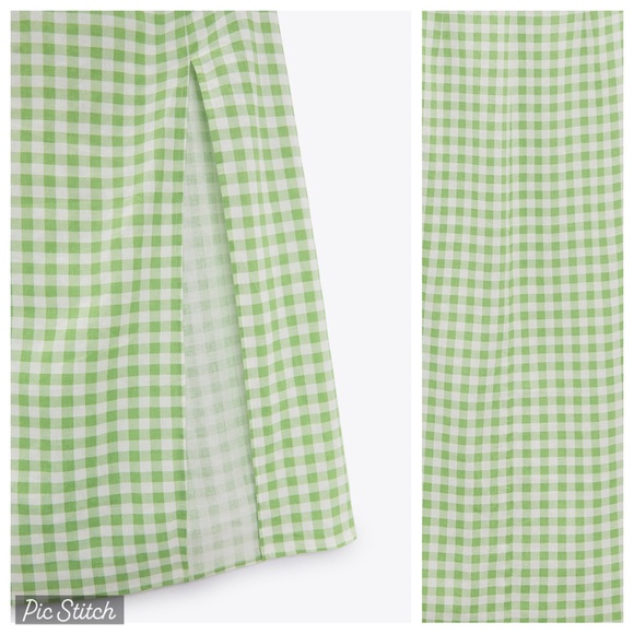 NWT. Zara White/Green Linen Blend Gingham Midi Dress. Size M. - Picture 7 of 10
